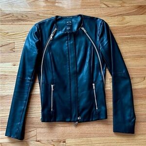 A/X Armani Exchange Black faux leather zipper moto jacket Womens size Xs